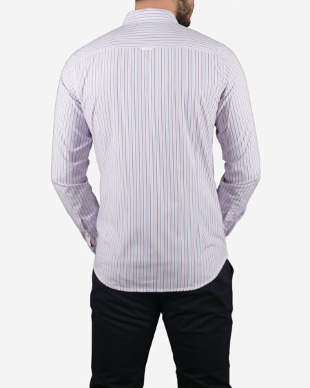 پیراهن آستین بلند راه راه مردانه سفید با خطوط صورتی آبی - سفید - پشت