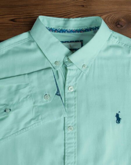 پیراهن آستین بلند مردانه ساده - سبز دریایی - یقه مردانه