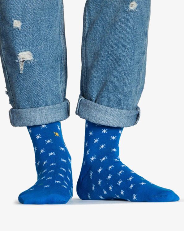جوراب نخی ساق دار طرح ستاره - آبی - رو به رو