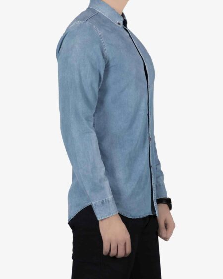 پیراهن جین اسپرت مردانه - آبی - بغل