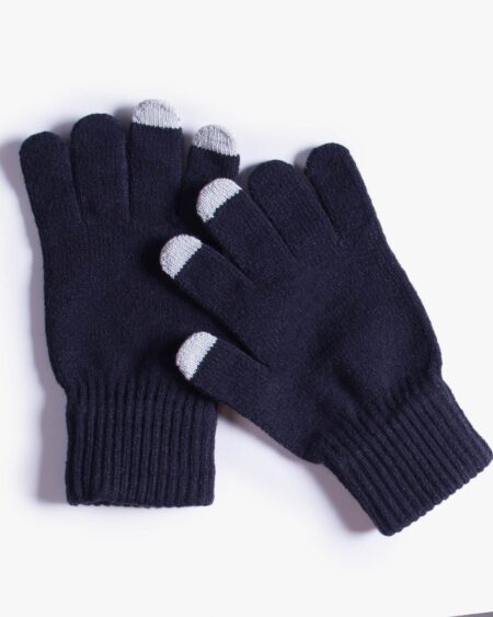 دستکش بافت زمستانی نخی کشی - سرمه ای تیره - رو به رو