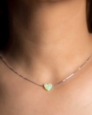 گردنبند مدل قلب زنانه - سبز شبرنگ - گردنبند نقره طرح قلب