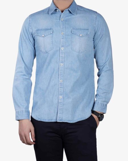 پیراهن مردانه جین آبی روشن - آبی روشن - رو به رو