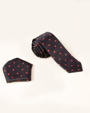 ست کراوات و دستمال جیب خال خالی - قرمز