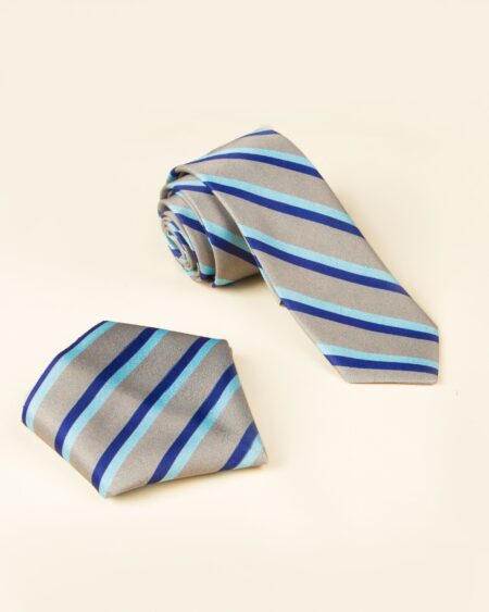 ست کراوات و دستمال جیب طرح راه راه - طلایی