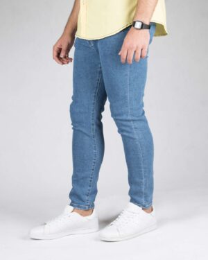 شلوار جین مردانه اسپرت ساده - آبی نفتی - بغل
