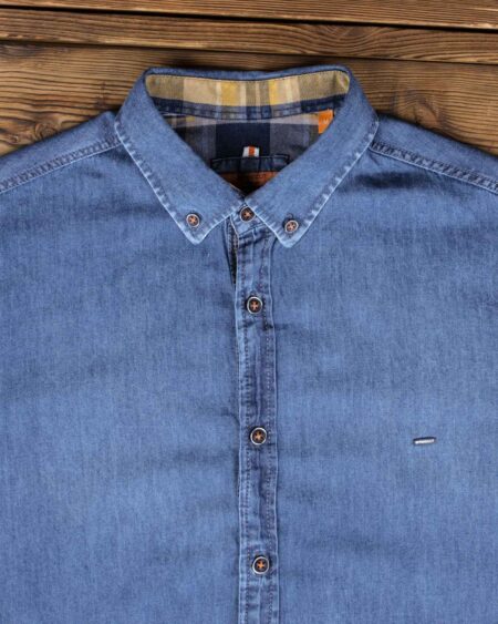 پیراهن جین آبی مردانه آستین کوتاه - آبی - یقه