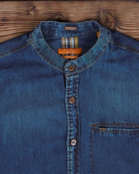 پیراهن جین مردانه یقه دیپلمات - آبی کاربنی - یقه دیپلمات