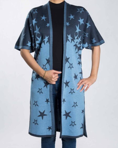 ژاکت بافت زنانه طرح ستاره - آبی آسمانی - رو به رو