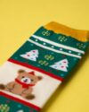 جوراب نخی خرس کریسمسی - سبز - خرس و کاج رنگی