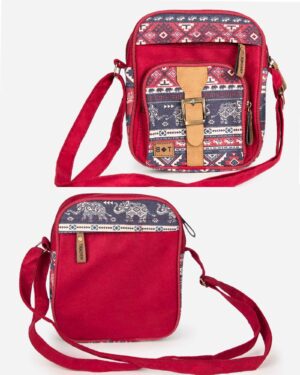 کیف دوشی طرحدار قرمز - زرشکی - جلو و پشت