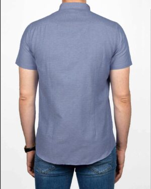 پیراهن آستین کوتاه مردانه نخی- آبی روشن- پشت