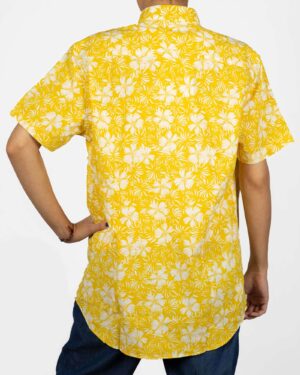 پیراهن آستین کوتاه زنانه طرح هاوایی- زرد- نمای پشت