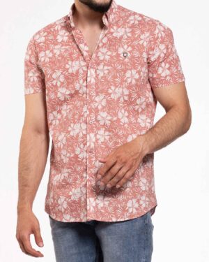 پیراهن مردانه طرح هاوایی- گلبهی- محیطی
